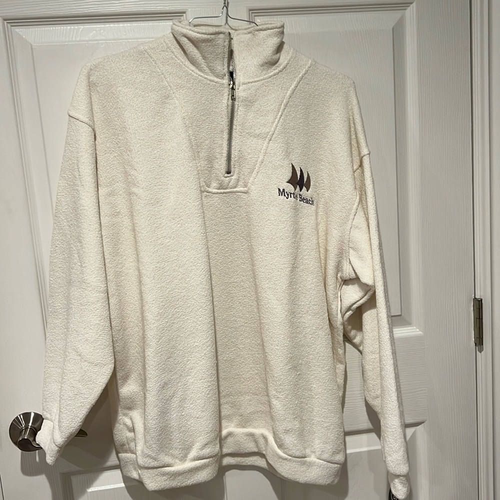 NWT Myrtle Beach 1/2 Zip Pullover Fleece XL Cream Embroidered Logo Cozy Fit
